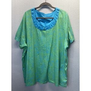 Catherines Sleepwear 3X 26/28W Paisley Nightgown Blue Green Short Sleeve